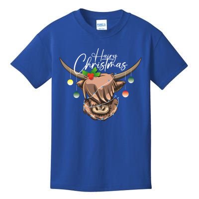 Hairy Christmas Highland Cow Christmas Light Cow Gift Kids T-Shirt