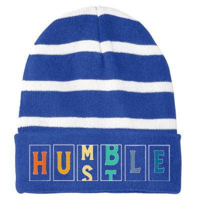 Hustle Cool Humble Odometer Motivational Striped Beanie with Solid Band