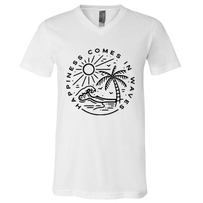 Happiness Comes In Waves Ocean Summer Vacation V-Neck T-Shirt