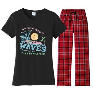 Happiness Comes In Funny Waves It Will Find You Again Women's Flannel Pajama Set