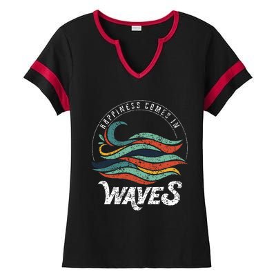 Happiness Comes In Waves  Vacation  Ocean Ladies Halftime Notch Neck Tee