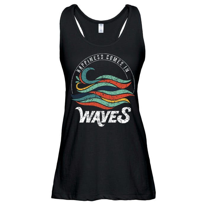 Happiness Comes In Waves  Vacation  Ocean Ladies Essential Flowy Tank