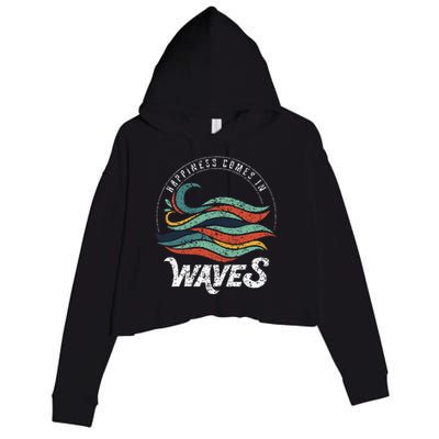 Happiness Comes In Waves  Vacation  Ocean Crop Fleece Hoodie