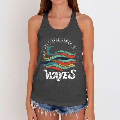 Happiness Comes In Waves  Vacation  Ocean Women's Knotted Racerback Tank