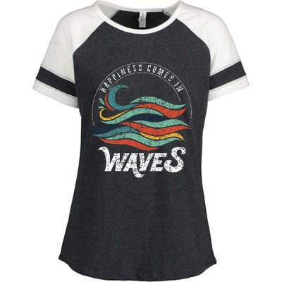 Happiness Comes In Waves  Vacation  Ocean Enza Ladies Jersey Colorblock Tee