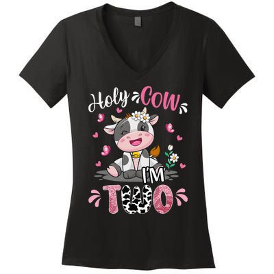 Holy Cow I'm Two 2 Years Old 2nd Birthday Outfit Women's V-Neck T-Shirt