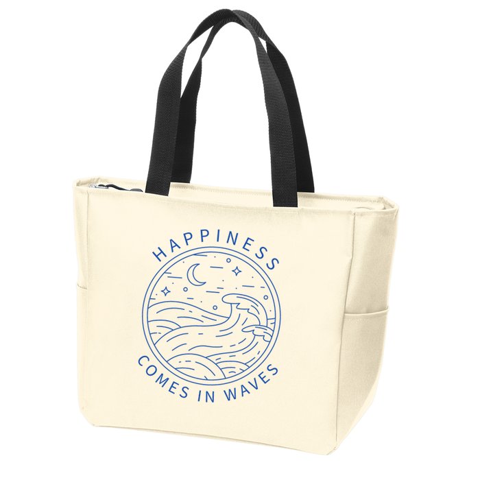 Happiness Comes In Waves Wave Surfer Surf Ocean Beach Lover Zip Tote Bag