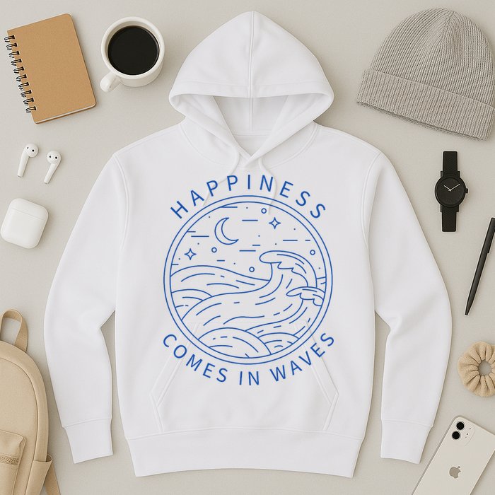 Happiness Comes In Waves Wave Surfer Surf Ocean Beach Lover Hoodie
