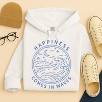 Happiness Comes In Waves Wave Surfer Surf Ocean Beach Lover Hoodie