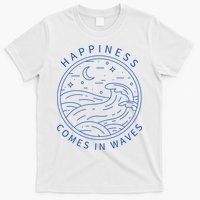 Happiness Comes In Waves Wave Surfer Surf Ocean Beach Lover T-Shirt