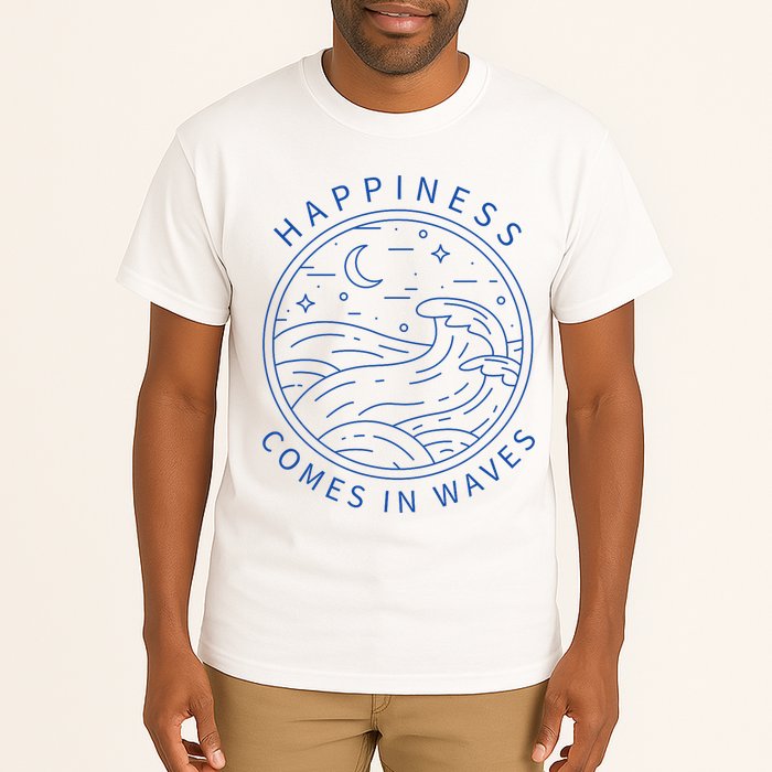 Happiness Comes In Waves Wave Surfer Surf Ocean Beach Lover Tall T-Shirt