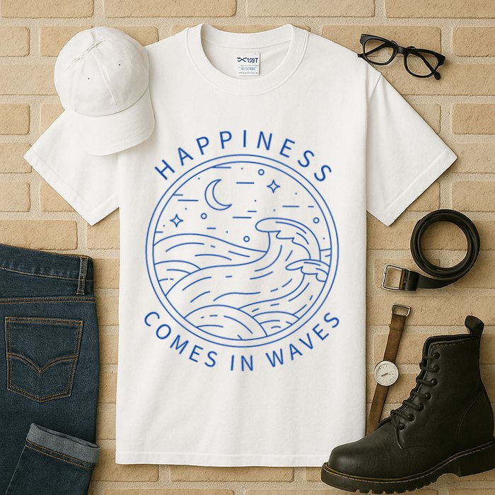 Happiness Comes In Waves Wave Surfer Surf Ocean Beach Lover Tall T-Shirt