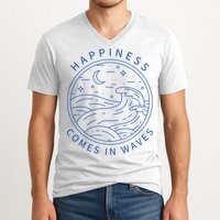 Happiness Comes In Waves Wave Surfer Surf Ocean Beach Lover V-Neck T-Shirt