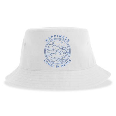 Happiness Comes In Waves Wave Surfer Surf Ocean Beach Lover Sustainable Bucket Hat
