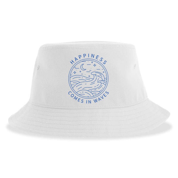Happiness Comes In Waves Wave Surfer Surf Ocean Beach Lover Sustainable Bucket Hat