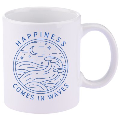 Happiness Comes In Waves Wave Surfer Surf Ocean Beach Lover 11oz C Handle Ceramic Mug
