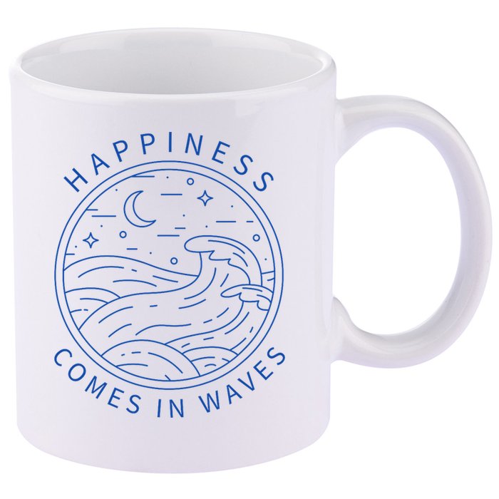 Happiness Comes In Waves Wave Surfer Surf Ocean Beach Lover 11oz C Handle Ceramic Mug