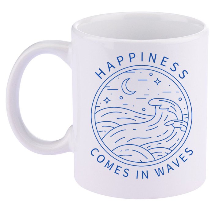 Happiness Comes In Waves Wave Surfer Surf Ocean Beach Lover 11oz C Handle Ceramic Mug