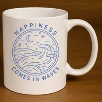 Happiness Comes In Waves Wave Surfer Surf Ocean Beach Lover 11oz C Handle Ceramic Mug