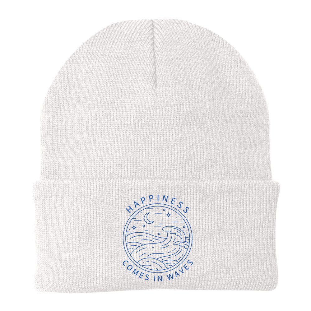 Happiness Comes In Waves Wave Surfer Surf Ocean Beach Lover Beanie