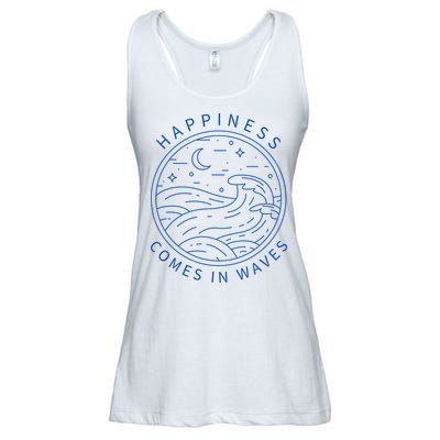 Happiness Comes In Waves Wave Surfer Surf Ocean Beach Lover Ladies Essential Flowy Tank