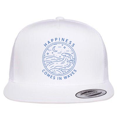 Happiness Comes In Waves Wave Surfer Surf Ocean Beach Lover Flat Bill Trucker Hat