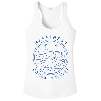 Happiness Comes In Waves Wave Surfer Surf Ocean Beach Lover Ladies PosiCharge Competitor Racerback Tank