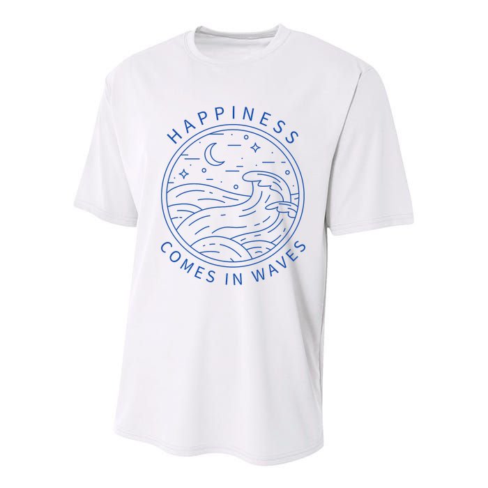 Happiness Comes In Waves Wave Surfer Surf Ocean Beach Lover Youth Performance Sprint T-Shirt