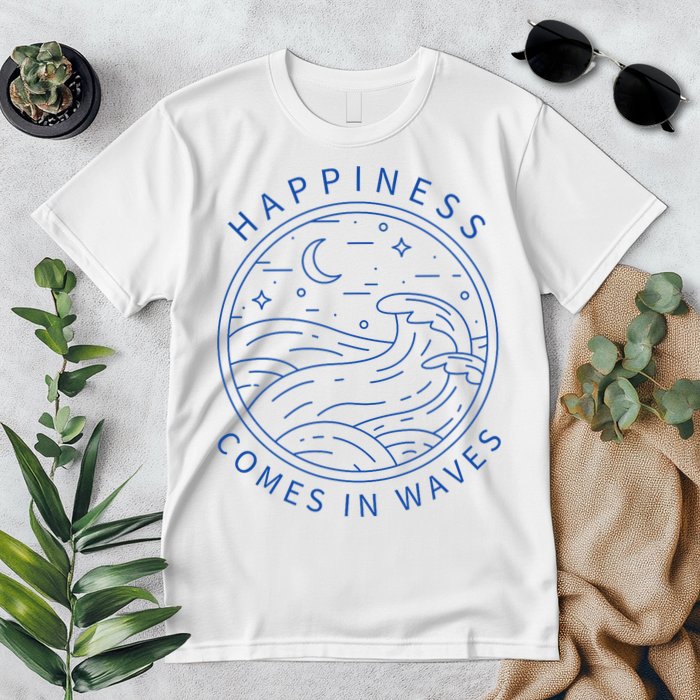Happiness Comes In Waves Wave Surfer Surf Ocean Beach Lover Premium T-Shirt