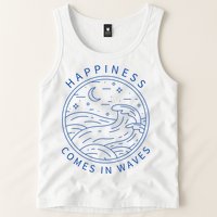 Happiness Comes In Waves Wave Surfer Surf Ocean Beach Lover Tank Top