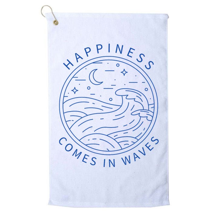Happiness Comes In Waves Wave Surfer Surf Ocean Beach Lover Golf Towel