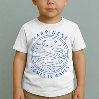 Happiness Comes In Waves Wave Surfer Surf Ocean Beach Lover Toddler T-Shirt