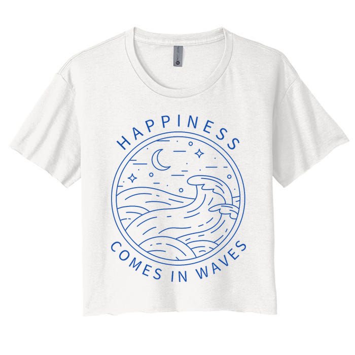 Happiness Comes In Waves Wave Surfer Surf Ocean Beach Lover Crop Top