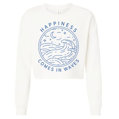Happiness Comes In Waves Wave Surfer Surf Ocean Beach Lover Cropped Pullover Crew