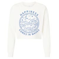 Happiness Comes In Waves Wave Surfer Surf Ocean Beach Lover Cropped Pullover Crew