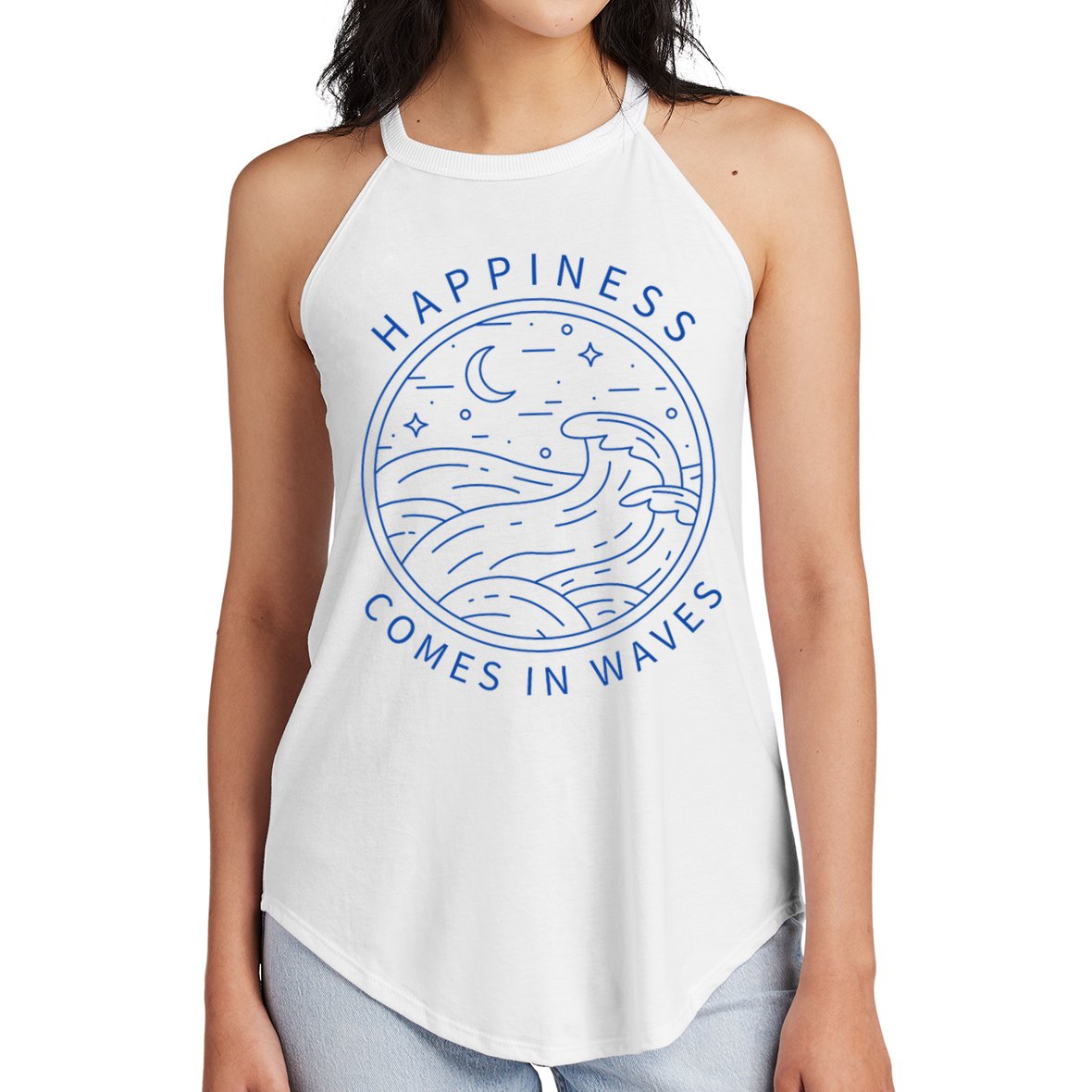 Happiness Comes In Waves Wave Surfer Surf Ocean Beach Lover Women's Perfect Tri Rocker Tank