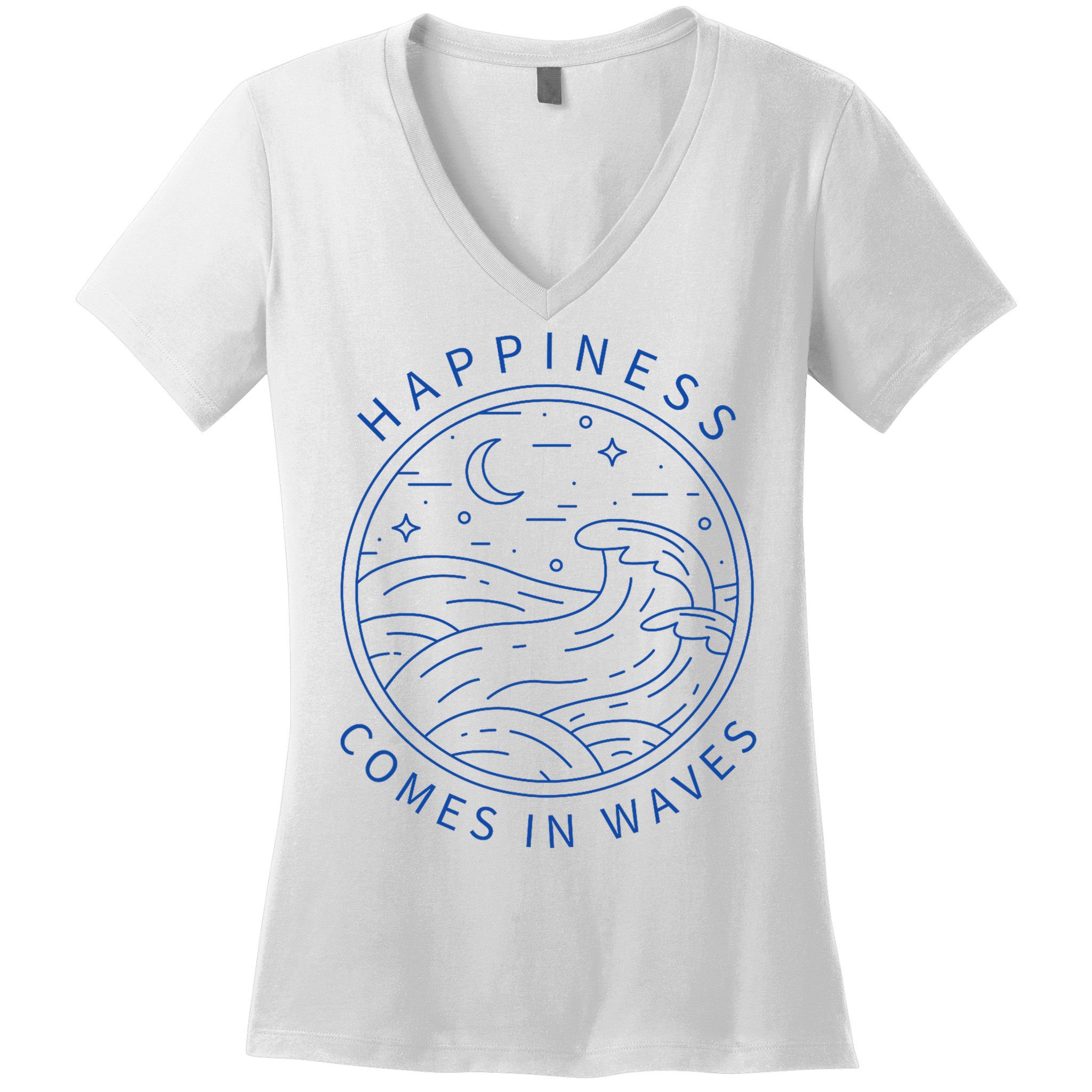 Happiness Comes In Waves Wave Surfer Surf Ocean Beach Lover Women's V-Neck T-Shirt