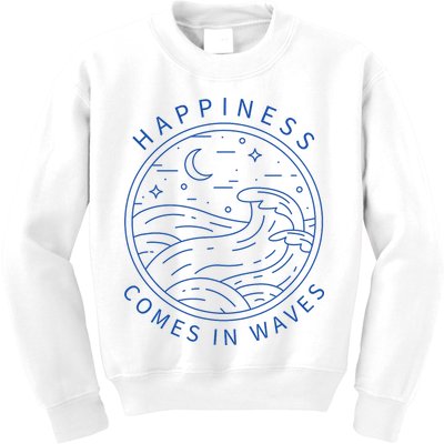 Happiness Comes In Waves Wave Surfer Surf Ocean Beach Lover Kids Sweatshirt