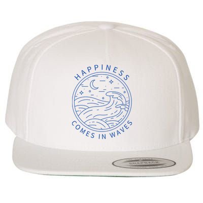 Happiness Comes In Waves Wave Surfer Surf Ocean Beach Lover Wool Snapback Cap