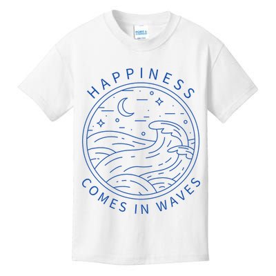 Happiness Comes In Waves Wave Surfer Surf Ocean Beach Lover Kids T-Shirt