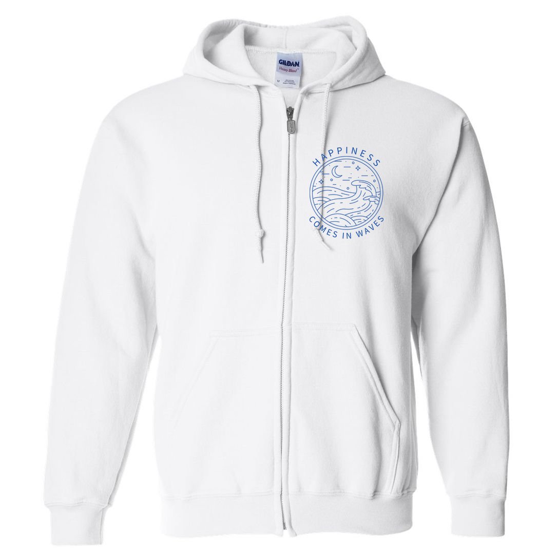 Happiness Comes In Waves Wave Surfer Surf Ocean Beach Lover Full Zip Hoodie