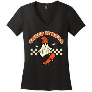 Halloween Creep It Real Ghost Skater Costume Women's V-Neck T-Shirt