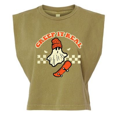 Halloween Creep It Real Ghost Skater Costume Garment-Dyed Women's Muscle Tee