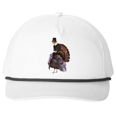 Hanksgiving Cat In Pilgrim Costume Riding Urkey Funny Snapback Five-Panel Rope Hat