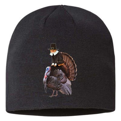 Hanksgiving Cat In Pilgrim Costume Riding Urkey Funny Sustainable Beanie