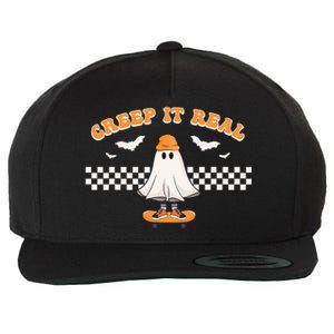 Halloween Creep it Real Ghost Skater Wool Snapback Cap