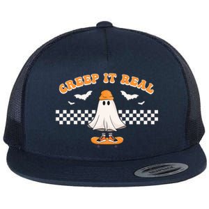 Halloween Creep it Real Ghost Skater Flat Bill Trucker Hat