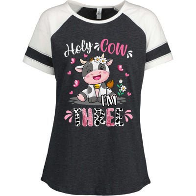 Holy Cow I'm Three 3 Years Old 3rd Birthday Enza Ladies Jersey Colorblock Tee