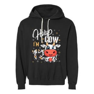 Holy Cow I'm Twelve 12 Year Old Cow Farm Theme 12th Birthday Garment-Dyed Fleece Hoodie