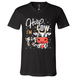 Holy Cow I'm Twelve 12 Year Old Cow Farm Theme 12th Birthday V-Neck T-Shirt